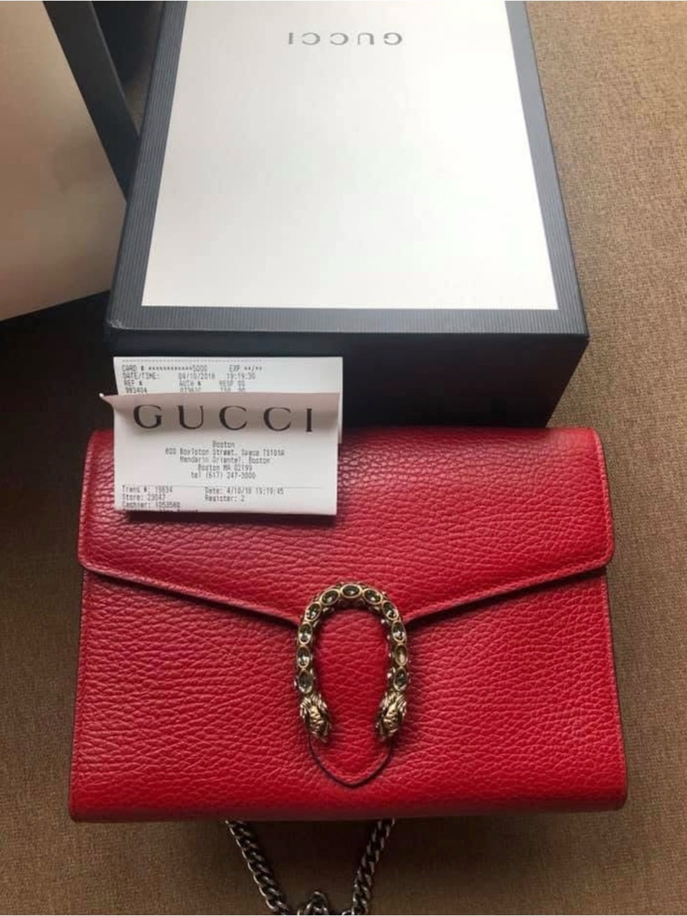 Gucci Red Pebbled Leather Dionysus Crossbody with Chain - Picture 2 of 3